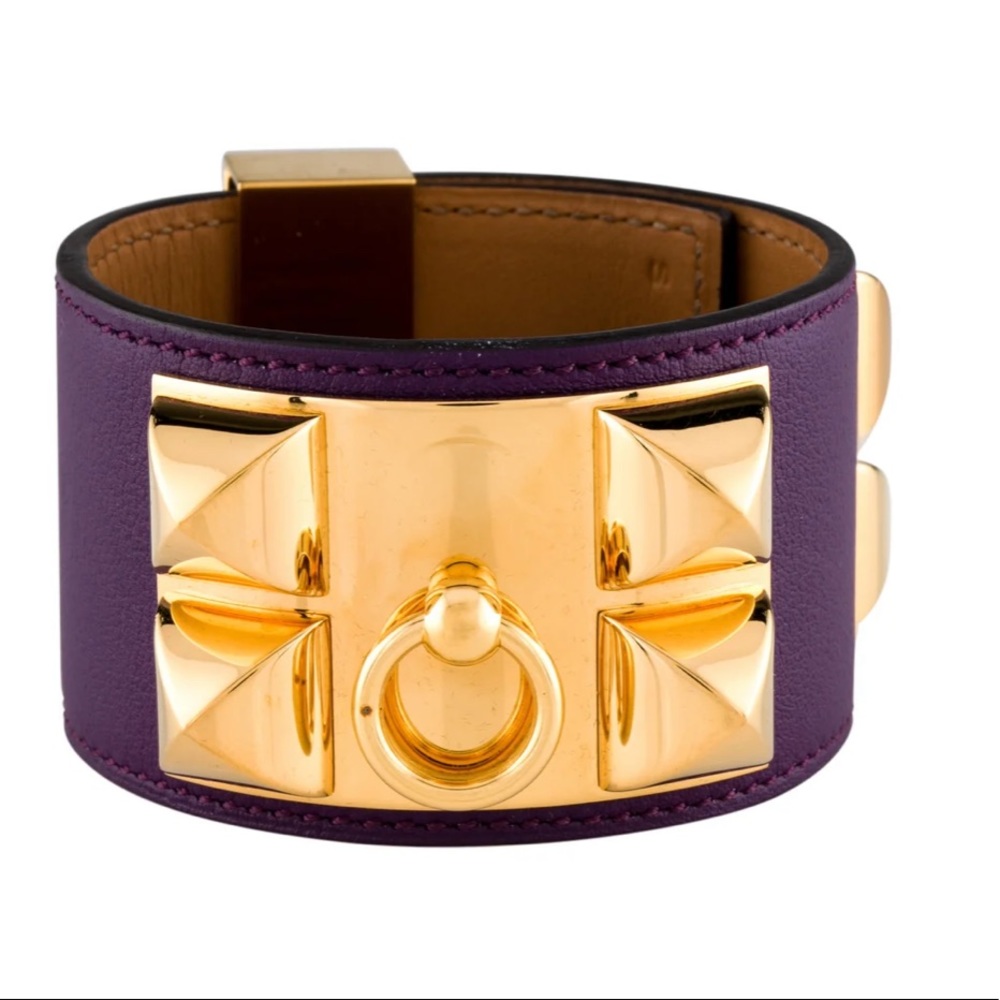 Hermes Collier De Chien Bracelet Gold Hardware Purple